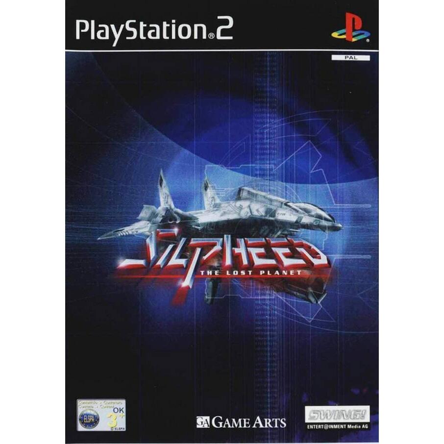 PlayStation 2 Silpheed The Lost Planet van Game Arts, doos voorkant met een ruimteschip op donkerblauw, tweedehands