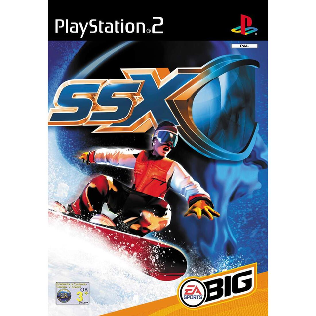 PlayStation 2 SSX van EA Sports BIG, doos voorkant met een snowboarder in een rood pak, tweedehands