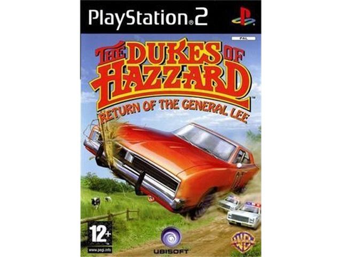 PlayStation 2 The Dukes of Hazzard Return of the General Lee, doos voorkant met een springende oranje auto, tweedehands