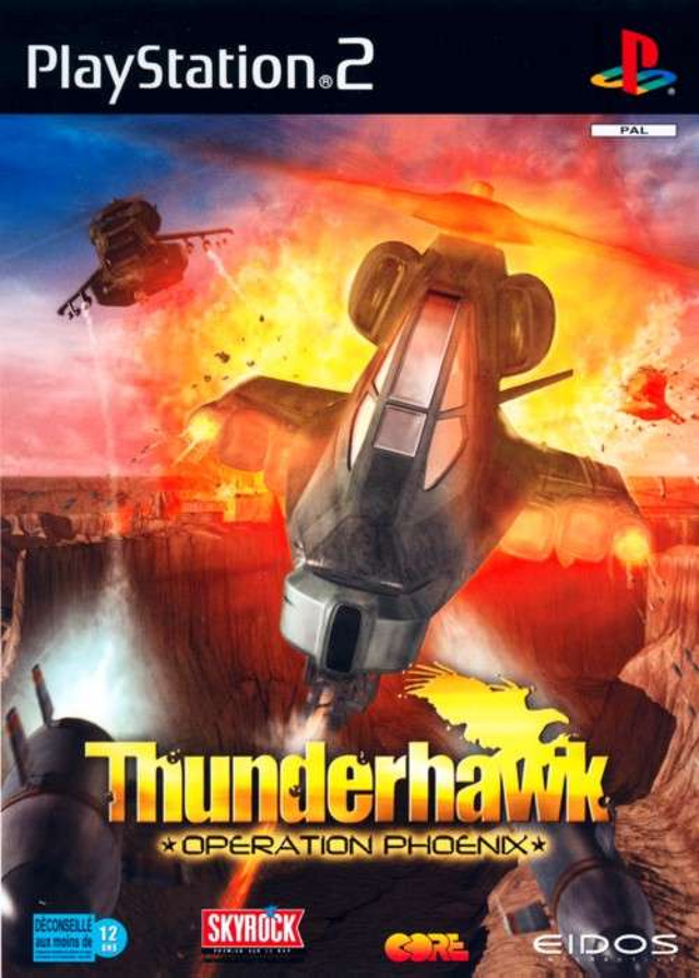 PlayStation 2 Thunderhawk Operation Phoenix van Eidos, Franse doos voorkant met een gevechtshelikopter, tweedehands