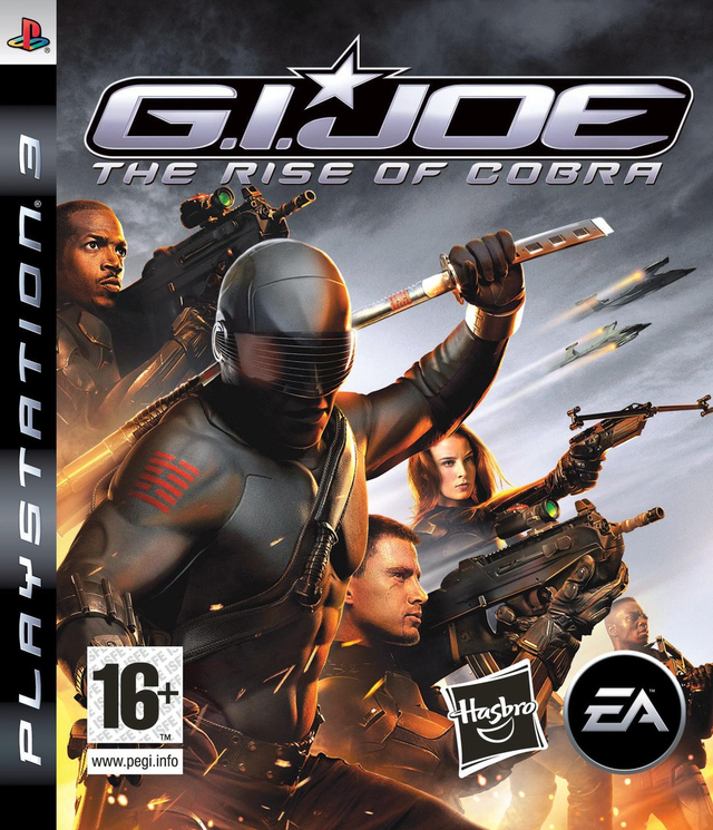 PlayStation 3 G.I. Joe The Rise of Cobra van EA, doos voorkant met gemaskerde ninja met zwaard en soldaten, tweedehands