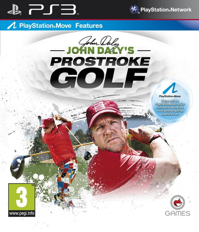 PlayStation 3 John Daly's Prostroke Golf, witte doos voorkant met golfer in rode pet, PlayStation Move, tweedehands