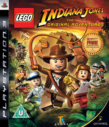 PlayStation 3 LEGO Indiana Jones The Original Adventures, doos voorkant met Brits BBFC U-label, tweedehands