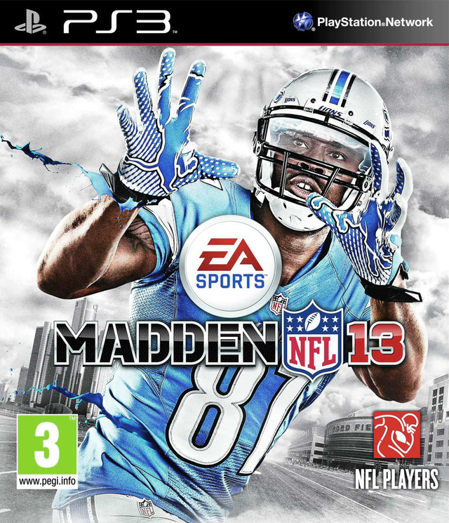 PlayStation 3 Madden NFL 13 van EA Sports, doos voorkant met speler nummer 81 in lichtblauw shirt, tweedehands