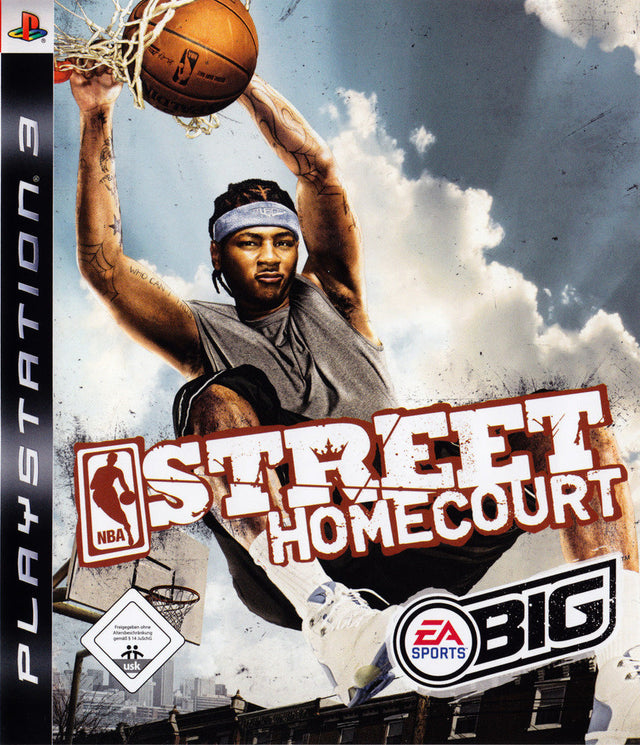 PlayStation 3 NBA Street Homecourt van EA Sports BIG, doos voorkant met dunkende basketballer, USK-label