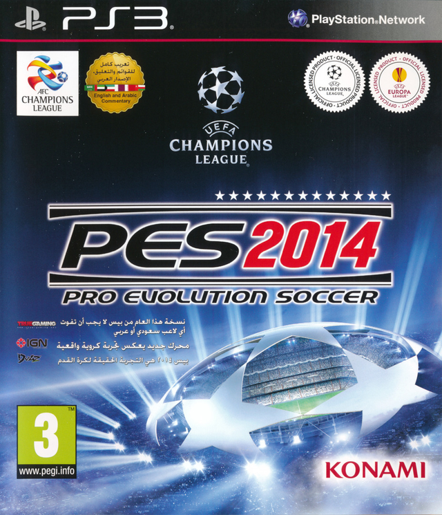 PlayStation 3 Pro Evolution Soccer 2014, doos voorkant, uitgave met Arabische tekst, tweedehands
