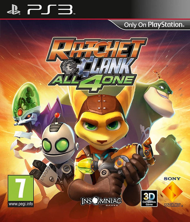 PlayStation 3 Ratchet & Clank All 4 One van Sony, doos voorkant met vier helden, tweedehands
