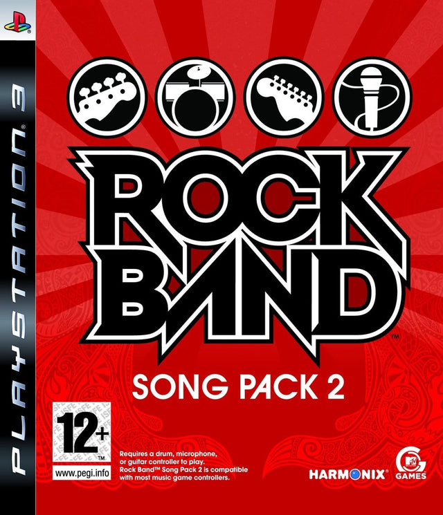 PlayStation 3 Rock Band Song Pack 2 van MTV Games, rode doos voorkant met instrumentsymbolen, tweedehands