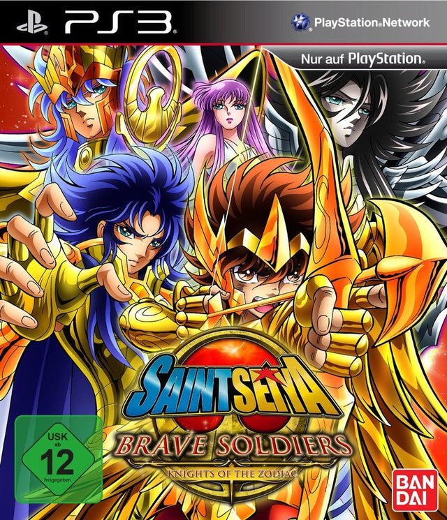 PlayStation 3 Saint Seiya Brave Soldiers van Bandai, doos voorkant met ridders in gouden harnas, USK 12-label