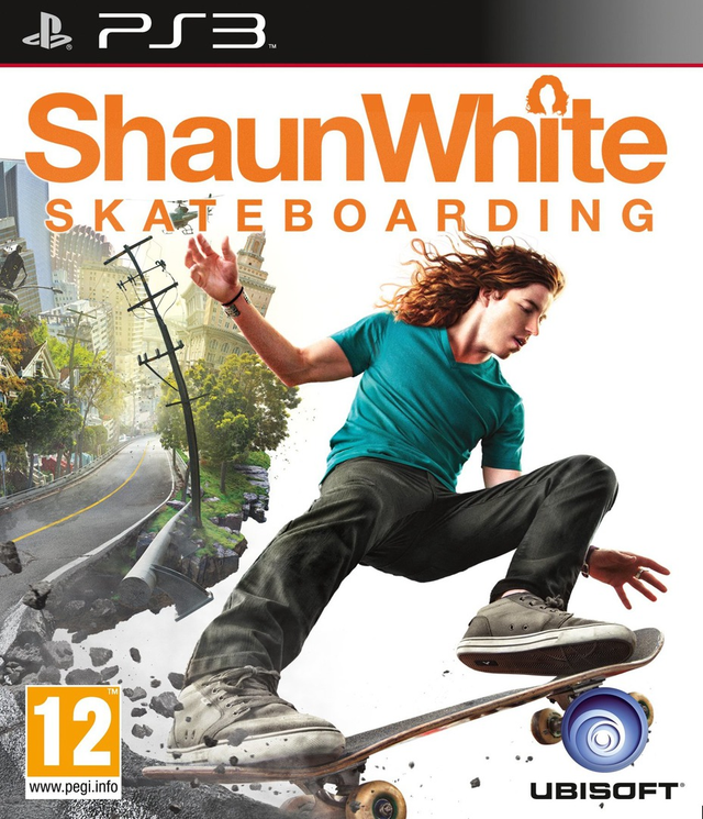 PlayStation 3 Shaun White Skateboarding van Ubisoft, doos voorkant met skater in turquoise shirt, tweedehands