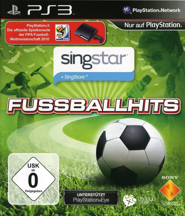 PlayStation 3 SingStar Fussballhits van Sony, groene doos voorkant met voetbal, Duitse uitgave met USK 0-label