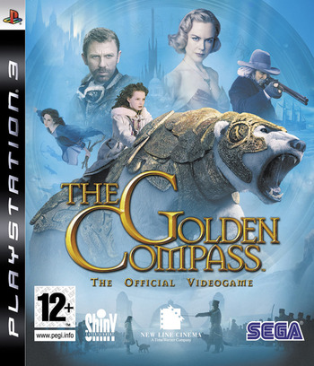 PlayStation 3 The Golden Compass van Sega, doos voorkant met meisje en een ijsbeer in harnas, tweedehands