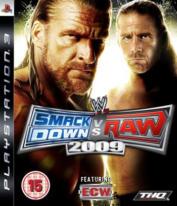 PlayStation 3 WWE SmackDown vs Raw 2009, doos voorkant, Britse BBFC-uitgave, tweedehands