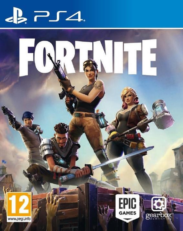 PlayStation 4 Fortnite, doos voorkant met een groep gewapende helden, tweedehands