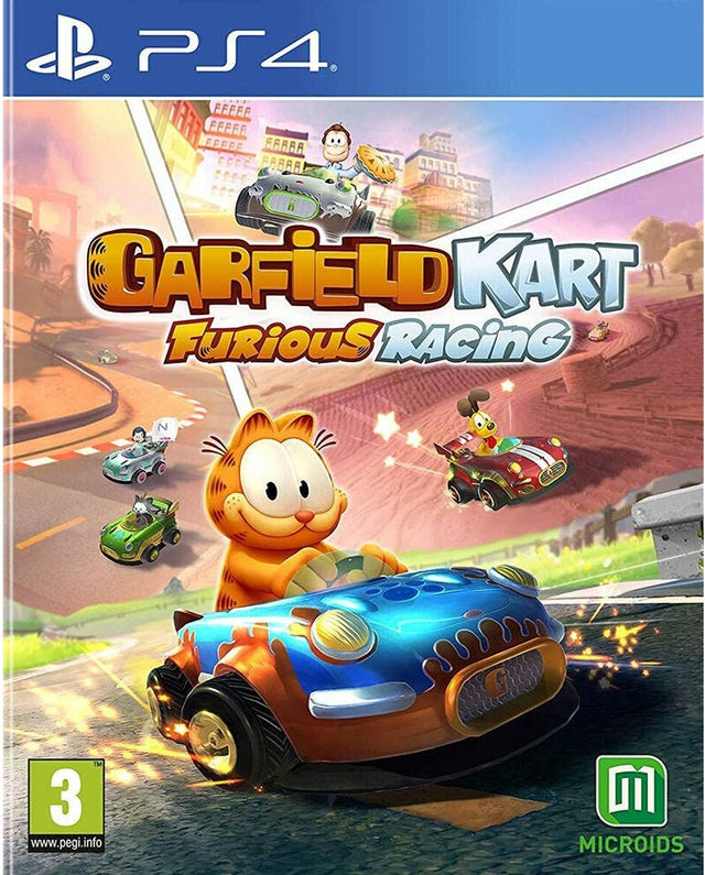 PlayStation 4 Garfield Kart Furious Racing, doos voorkant met Garfield in een blauwe kart