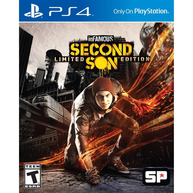 PlayStation 4 inFAMOUS Second Son, doos voorkant, Amerikaanse Limited Edition met ESRB T-rating