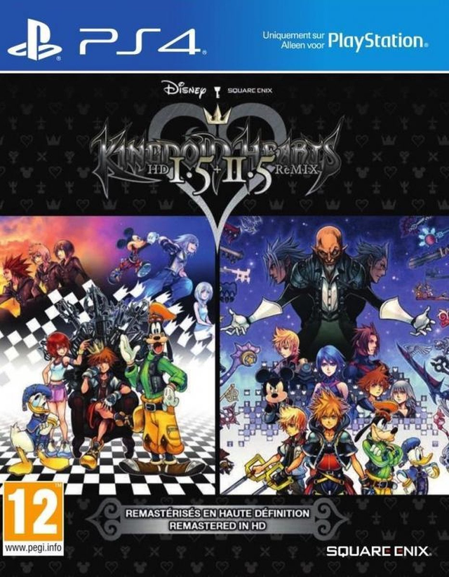 PlayStation 4 Kingdom Hearts HD 1.5 + 2.5 ReMIX, doos voorkant met Franse en Nederlandse tekst, tweedehands
