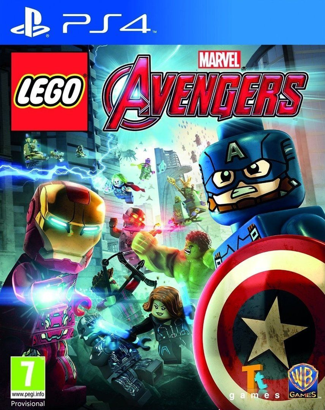 PlayStation 4 LEGO Marvel's Avengers van Warner Bros, voorlopige doos voorkant met LEGO Captain America en Iron Man