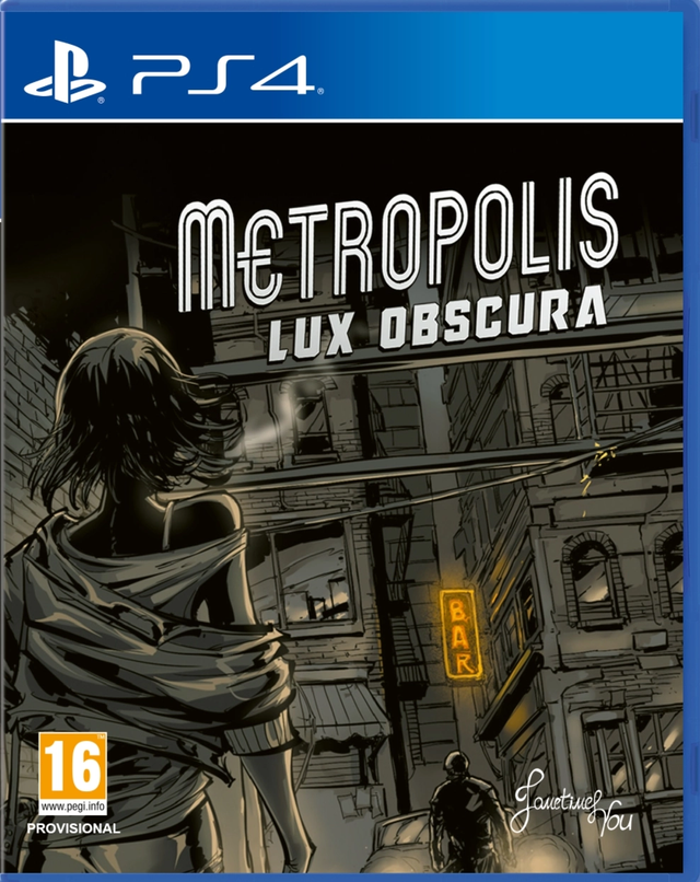 PlayStation 4 Metropolis Lux Obscura, voorlopige doos voorkant met vrouw in een donkere straat bij een bar, tweedehands
