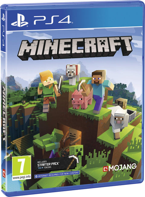 PlayStation 4 Minecraft Bedrock Edition, doos voorkant met opdruk Includes Starter Pack, tweedehands