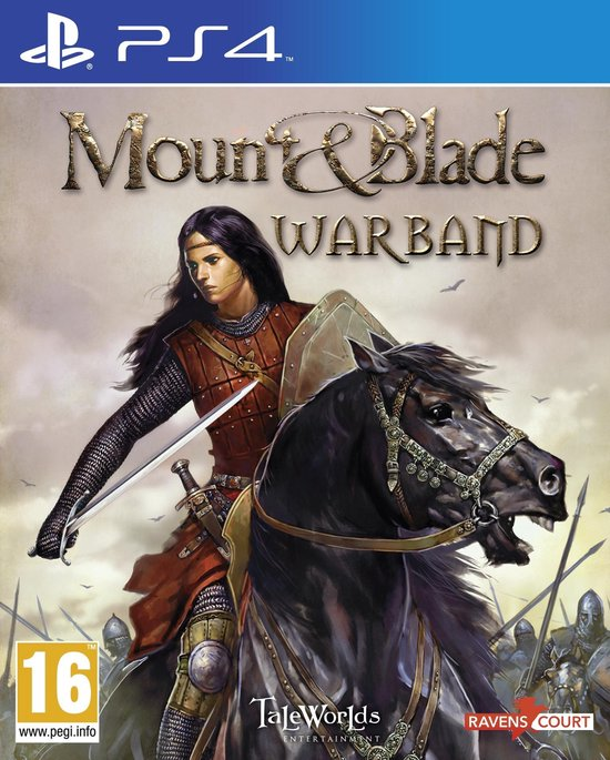 PlayStation 4 Mount & Blade Warband van Ravenscourt, doos voorkant met vrouw met zwaard op een paard, tweedehands