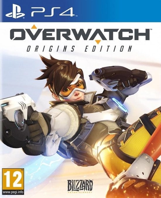 PlayStation 4 Overwatch Origins Edition van Blizzard, witte doos voorkant met heldin met twee pistolen, tweedehands