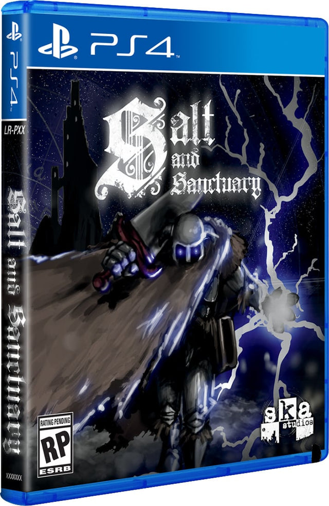 PlayStation 4 Salt and Sanctuary, Limited Run-hoes met een ridder met zwaard in de bliksem, voorlopige ESRB-hoes