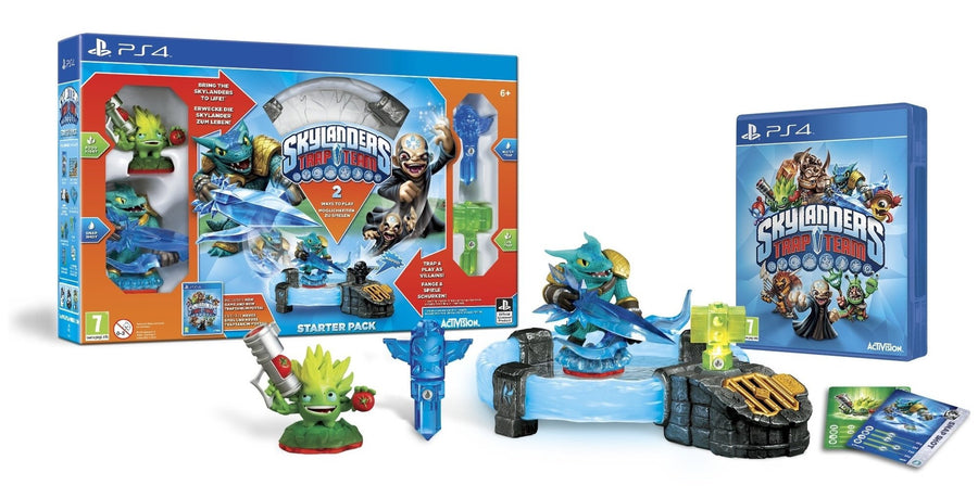 PlayStation 4 Skylanders Trap Team Starter Pack, doos met portaal, figuren, traps en spelhoes ernaast, tweedehands