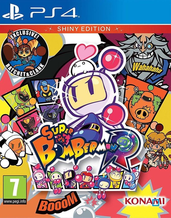 PlayStation 4 Super Bomberman R van Konami, doos voorkant van de Shiny Edition met Bomberman, tweedehands
