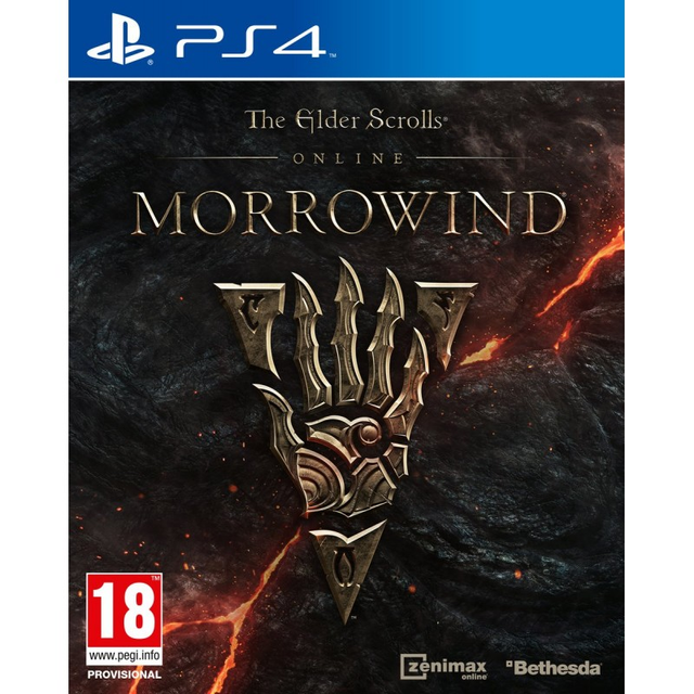 PlayStation 4 The Elder Scrolls Online Morrowind van Bethesda, voorlopige doos voorkant met gouden embleem