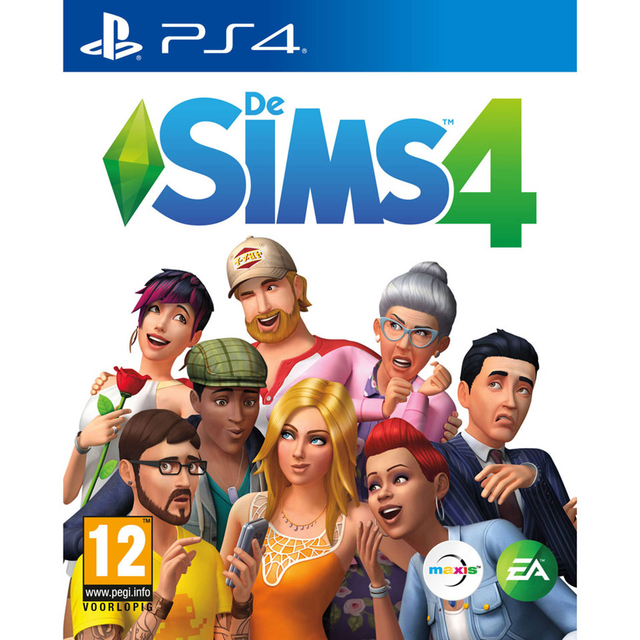 PlayStation 4 The Sims 4, doos voorkant met Nederlandse titel De Sims 4, tweedehands