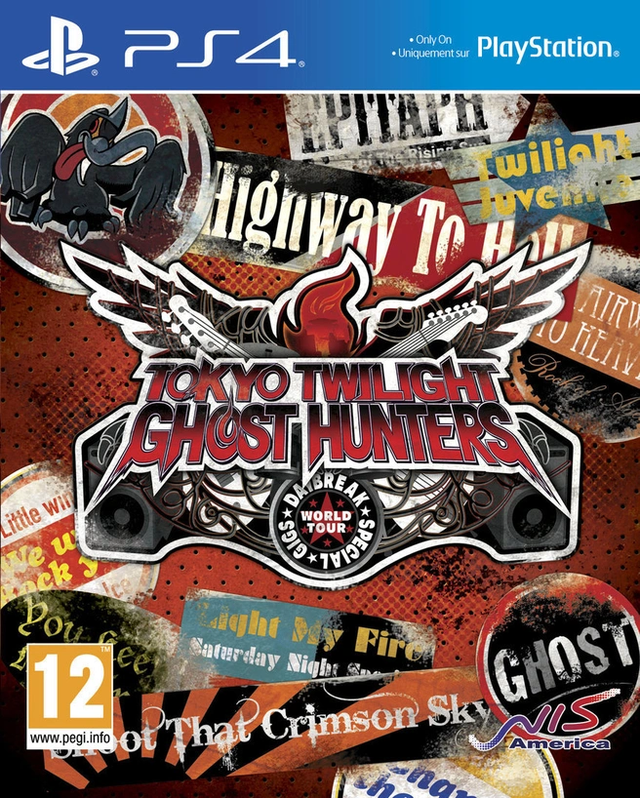 PlayStation 4 Tokyo Twilight Ghost Hunters Daybreak Special Gigs van NIS America, doos voorkant met stickers, tweedehands