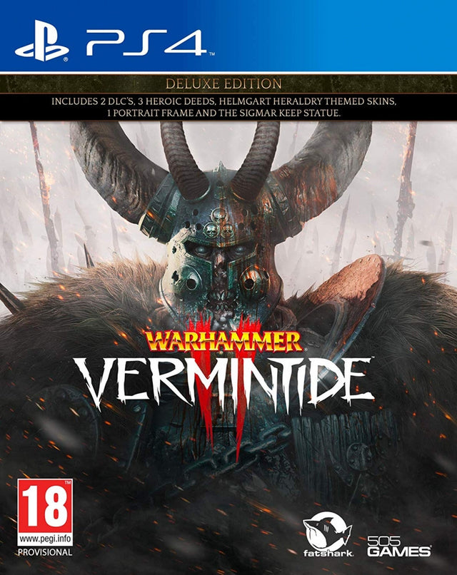 PlayStation 4 Warhammer Vermintide 2 Deluxe Edition, voorlopige doos met een gehoornde helm
