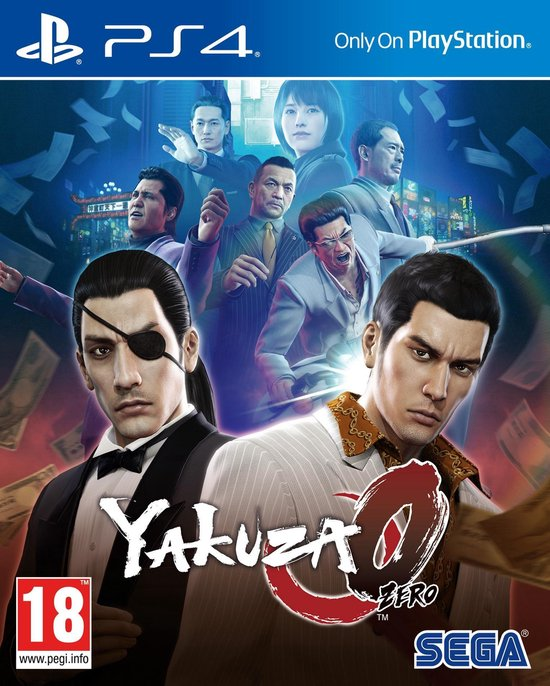 PlayStation 4 Yakuza 0 van Sega, doos voorkant met twee yakuza in pak voor de rest van de cast, tweedehands