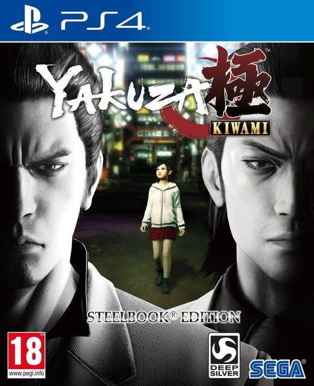 PlayStation 4 Yakuza Kiwami van Sega, doos voorkant Steelbook Edition met twee mannen en een meisje, tweedehands