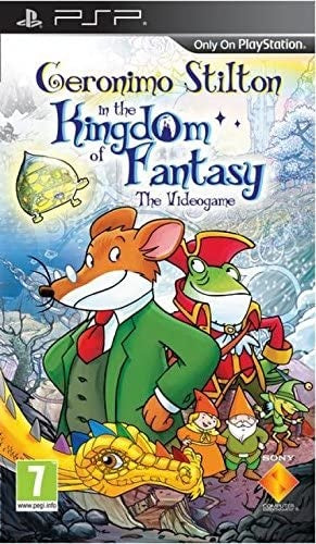 PlayStation Portable PSP Geronimo Stilton in the Kingdom of Fantasy, doos voorkant met Geronimo en een kikker, tweedehands