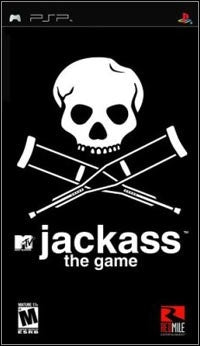 PlayStation Portable PSP MTV Jackass The Game van Red Mile, zwarte ESRB-hoes met doodskop en krukken, tweedehands