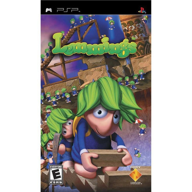 PlayStation Portable PSP Lemmings van Sony, ESRB-hoes met een Lemming met groen haar, tweedehands