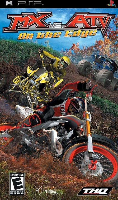 PlayStation Portable PSP MX vs. ATV On the Edge van THQ, ESRB-hoes met een crossmotor en een quad, tweedehands