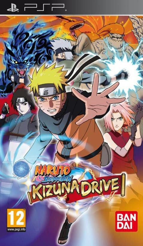 PlayStation Portable PSP Naruto Shippuden Kizuna Drive, doos voorkant met Naruto en Sakura, tweedehands