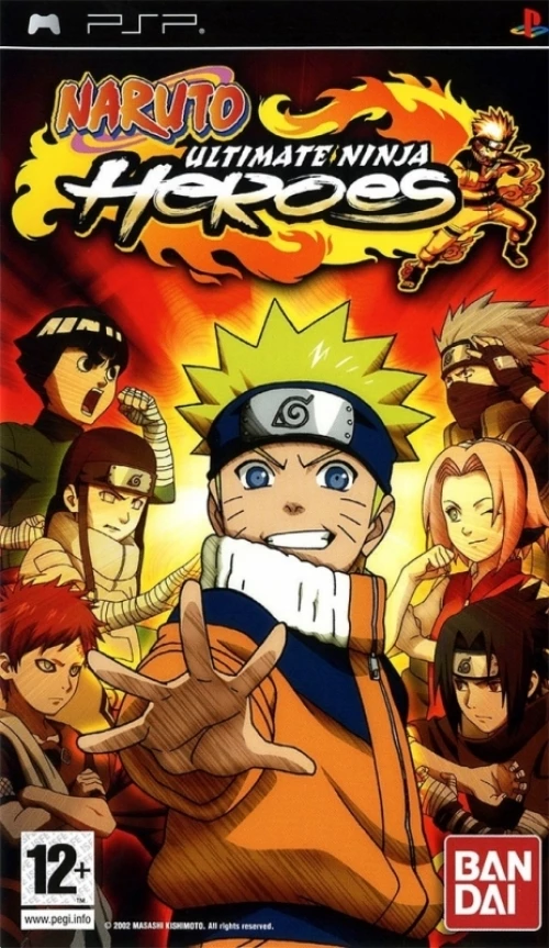 PlayStation Portable PSP Naruto Ultimate Ninja Heroes, doos voorkant met Naruto en zijn ninjavrienden, tweedehands
