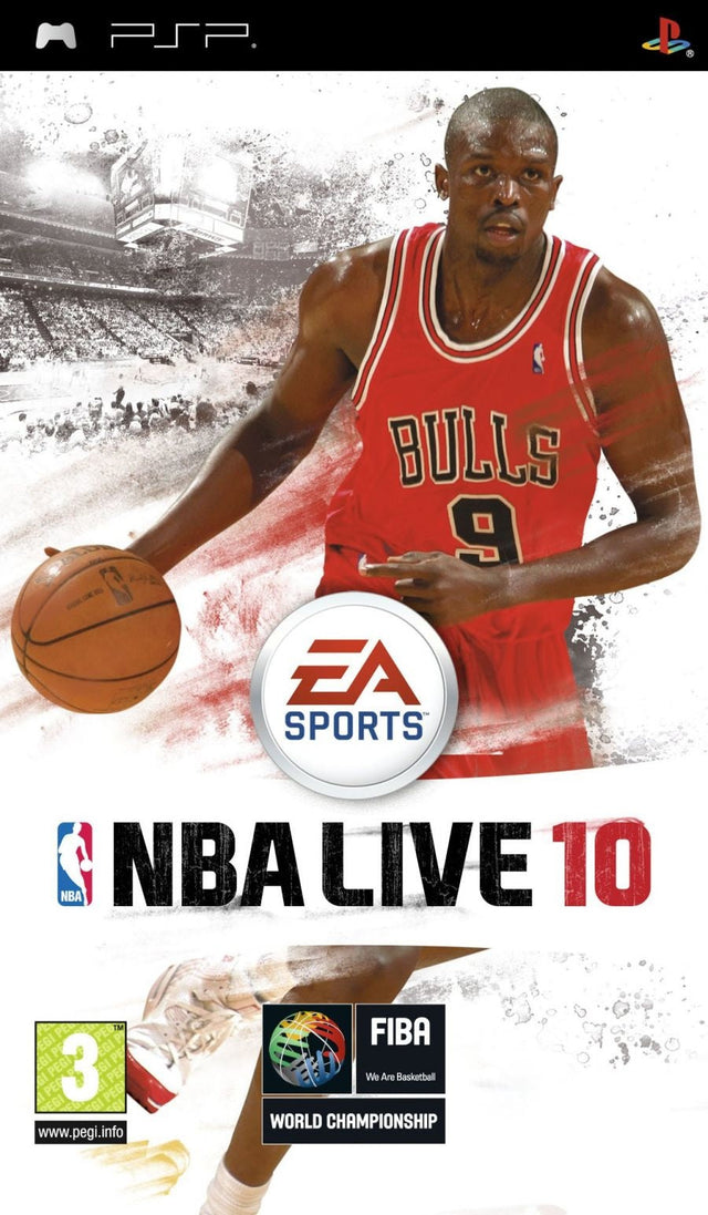 PlayStation Portable PSP NBA Live 10 van EA Sports, doos voorkant met een basketballer in Bulls-shirt, tweedehands