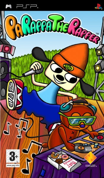 PlayStation Portable PSP PaRappa the Rapper, doos voorkant met de rappende hond PaRappa en microfoon, tweedehands