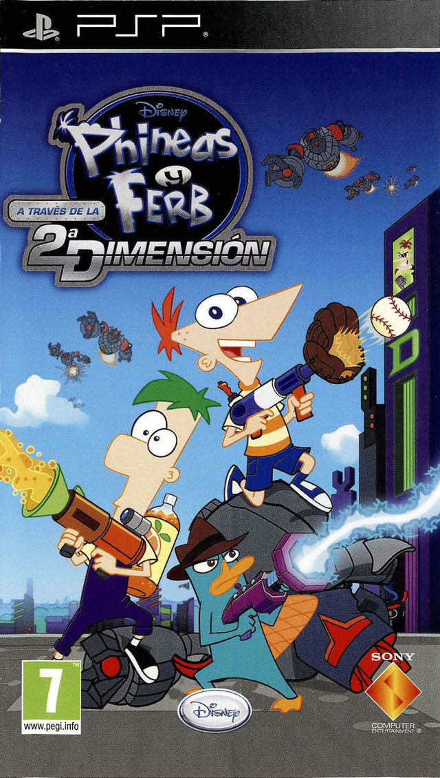 PlayStation Portable PSP Phineas and Ferb Across the 2nd Dimension, Spaanstalige doos voorkant, tweedehands