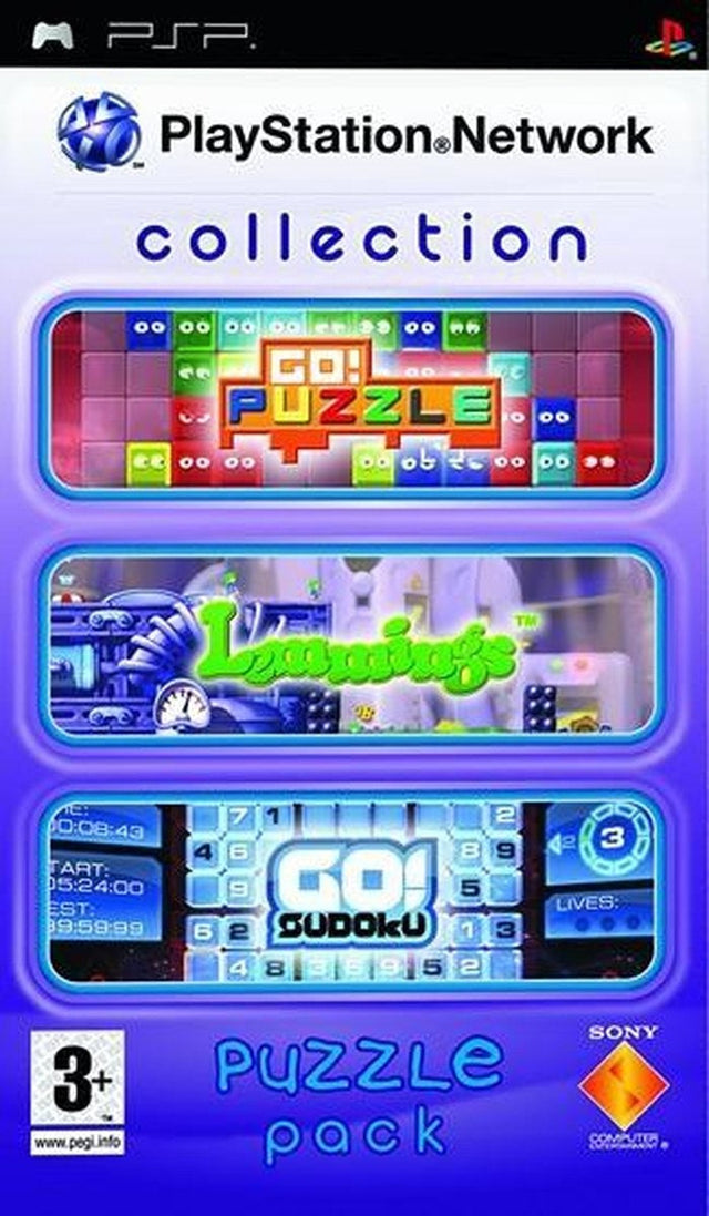 PlayStation Portable PSP PlayStation Network Collection Puzzle Pack, doos voorkant met Go Puzzle, Lemmings en Go Sudoku