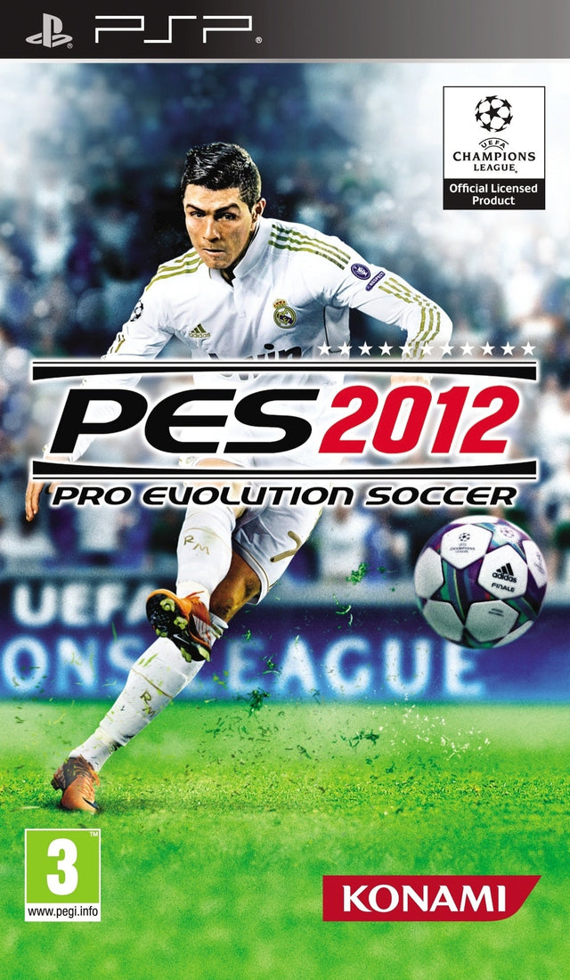 PlayStation Portable PSP Pro Evolution Soccer 2012, doos voorkant met een voetballer in wit tenue, tweedehands