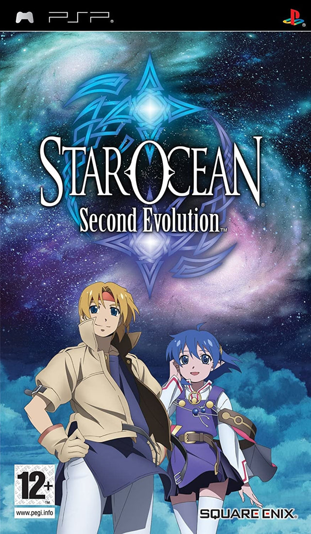 PlayStation Portable PSP Star Ocean Second Evolution van Square Enix, doos voorkant met twee getekende helden, tweedehands