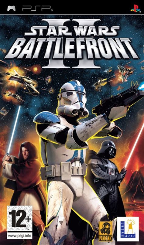 PlayStation Portable PSP Star Wars Battlefront II van LucasArts, doos voorkant met clonetrooper en Darth Vader, tweedehands