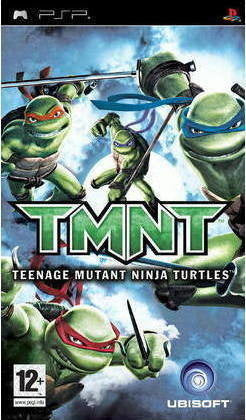 PlayStation Portable PSP TMNT Teenage Mutant Ninja Turtles van Ubisoft, doos voorkant met vier turtles, tweedehands