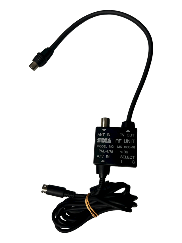 SEGA Mega Drive 2 RF kabel MK-1633-18, zwarte RF-unit met antenne-aansluiting en kabels, tweedehands